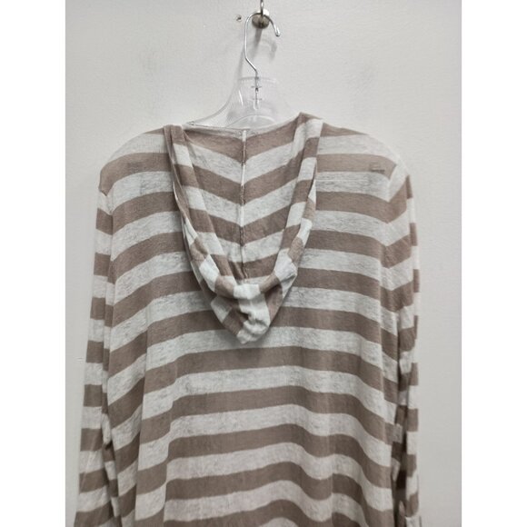 Zenergy By Chicos Cardigan Womens Large Striped Linen Blend Hooded Open Coastal - Picture 8 of 9